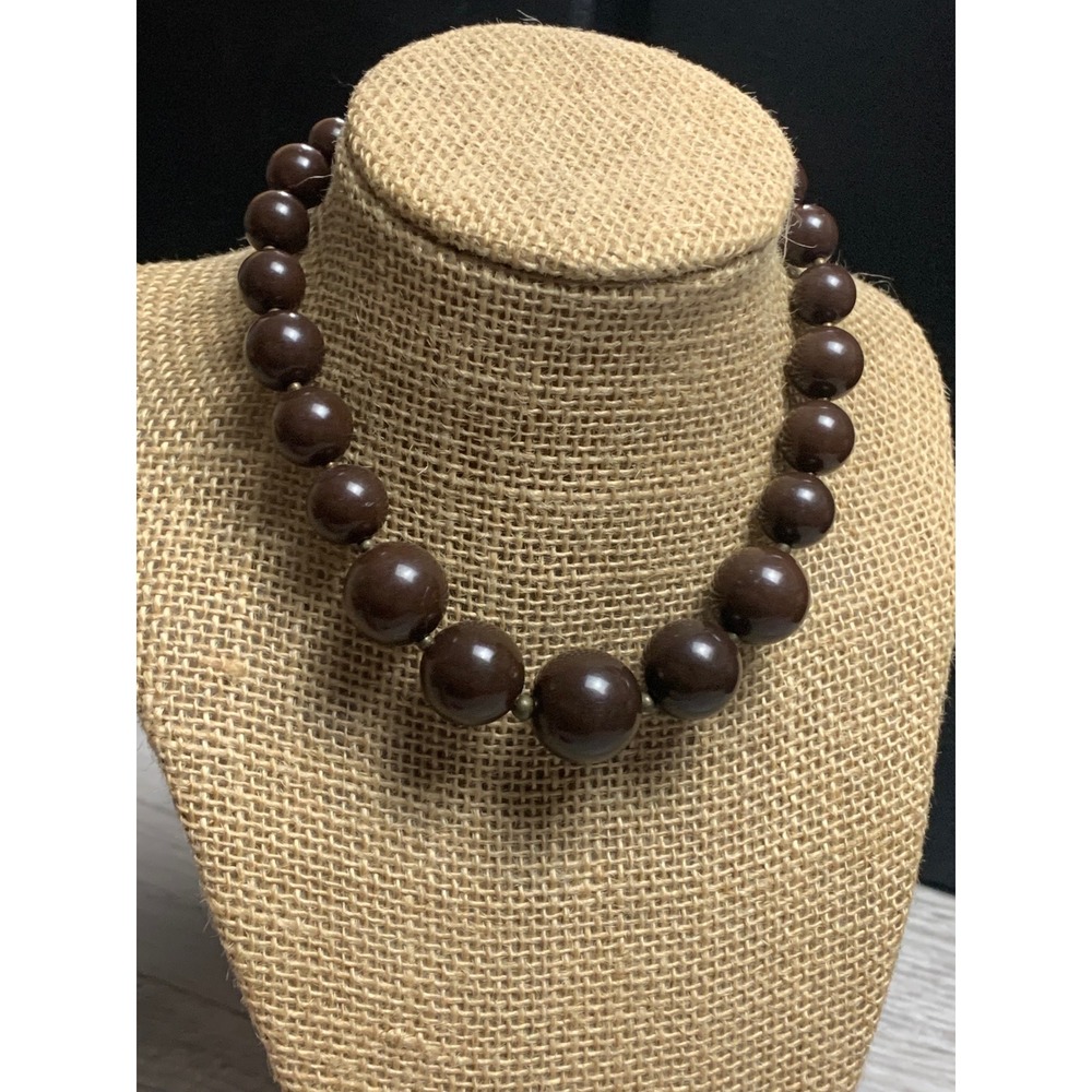 Vintage Graduated Chocolate Brown Faux Bead Necklace Adjustable 12-15 Inch